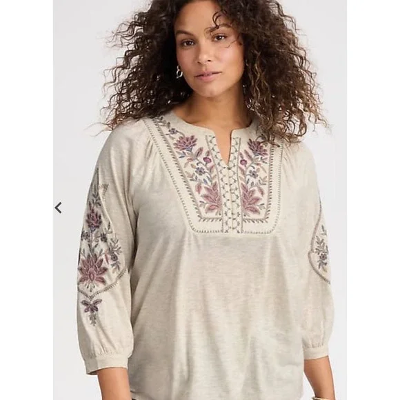J. Jill Feminine Floral Embroidered Blouse Size 2X Plus 3/4 Sleeves boxy - Picture 1 of 10